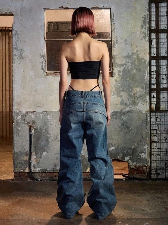 【IFEELLUCKY】Wide flare placket pants / 【アイフィールラッキー】ワイドフレアプラケットデニムパンツ