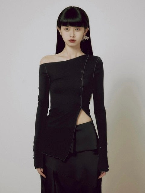 【FLAREUP】One-Shoulder Lettuce Stitch Cardigan