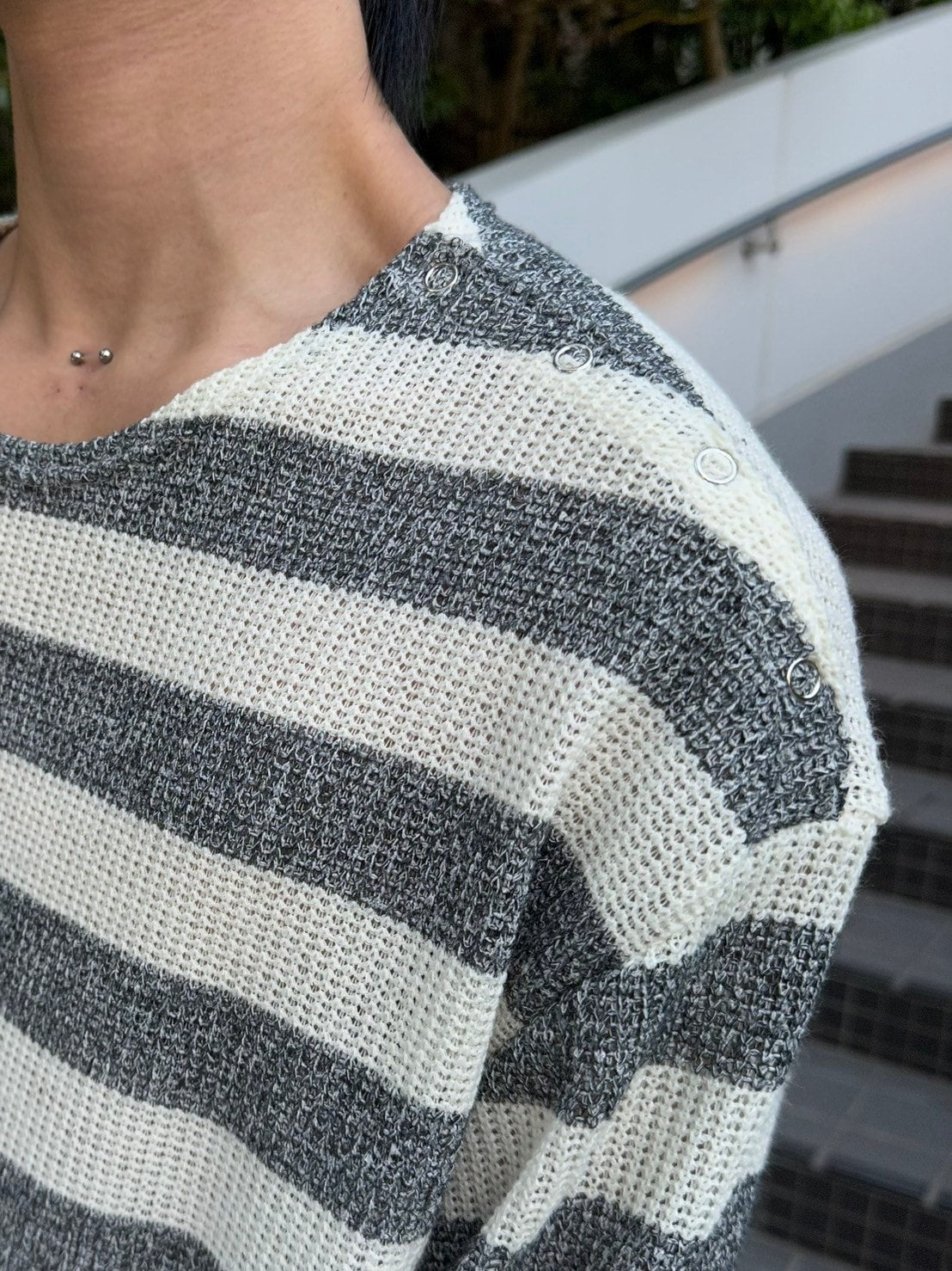 受注制【LUV CODE】snap button stripe knit (2color)