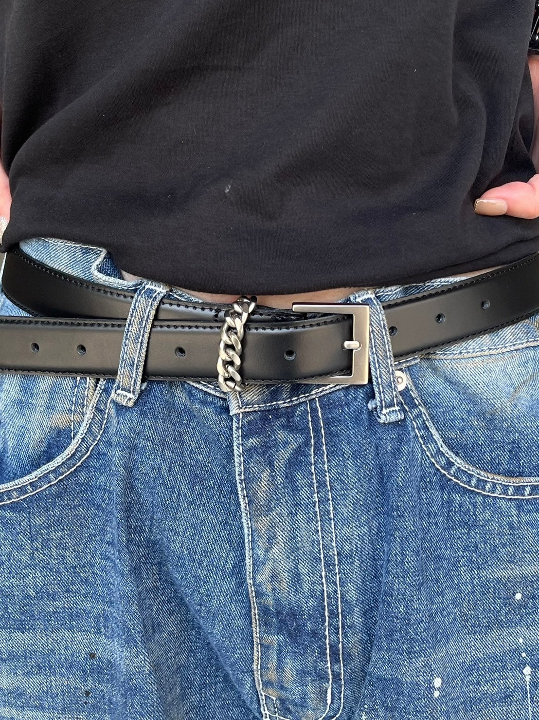 受注制【Chikashitsu +】real leather chain belt