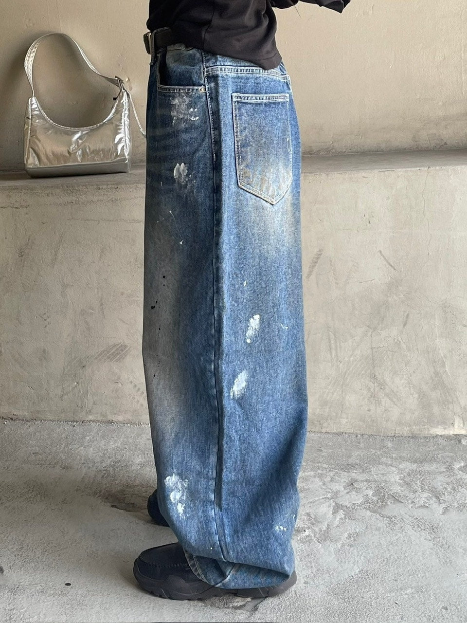 受注制【Chikashitsu +】painted buggy denim pants / 【チカシツプラス】ペイントバギーパンツデニムパンツ