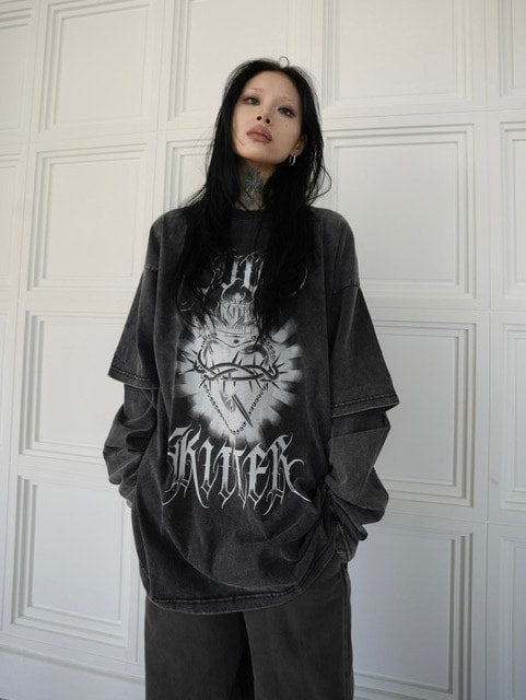 【LOVE KILLER】Killer heart barbed wire layered Long T