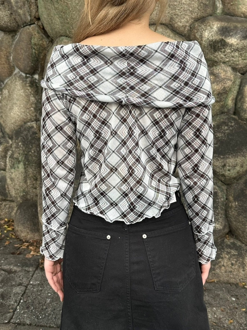 受注制【oaks】argylle off shoulder tops (2color)