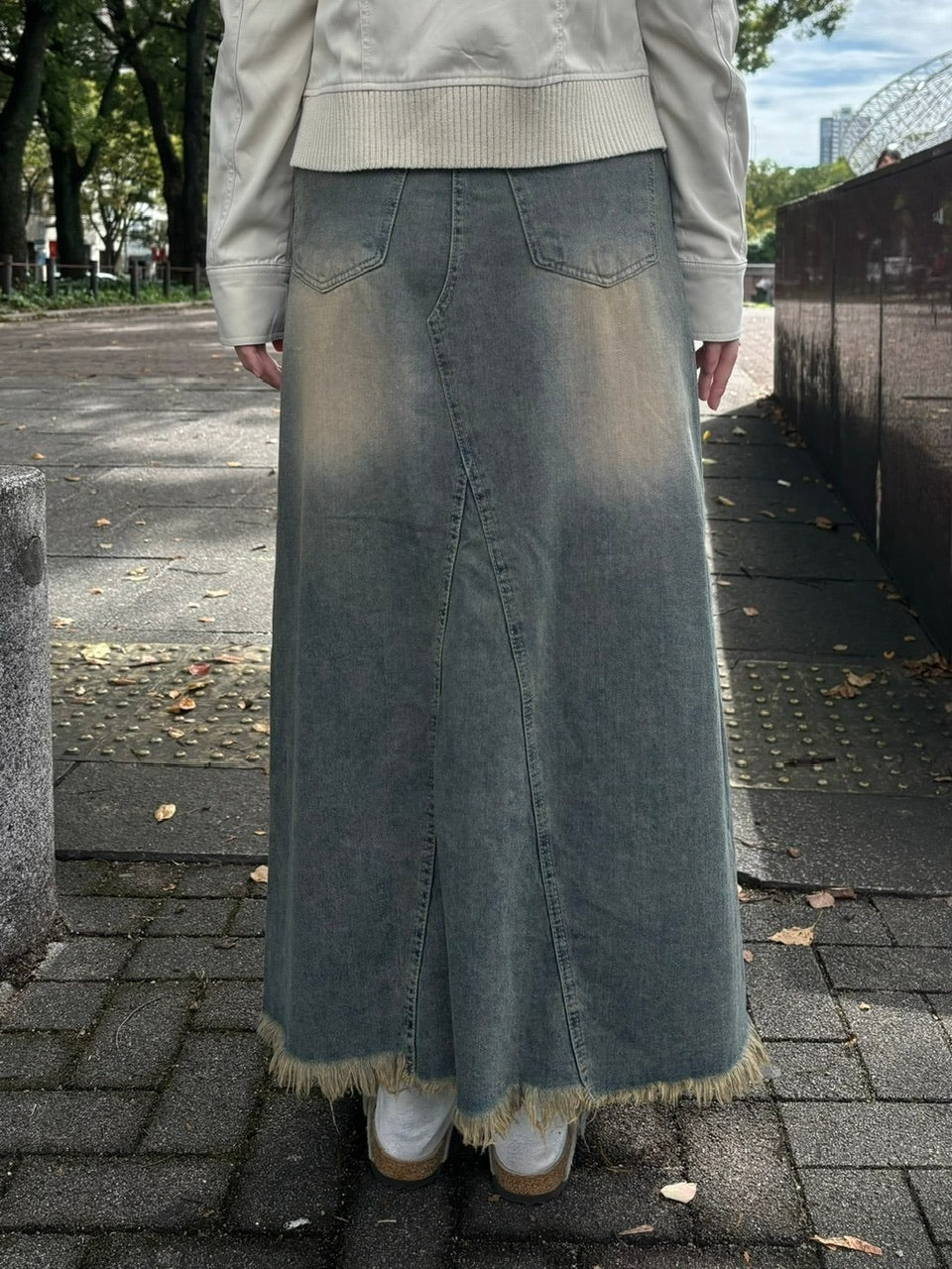 受注制【oaks】vintage wash denim maxi skirt (2color)