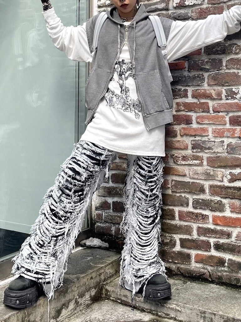 受注制【Never mind the XU】pigment sleeveless zip up hoodie (2color)