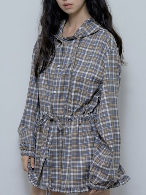 【FANCY CLUB】FRILL CHECK HOOD JACKET