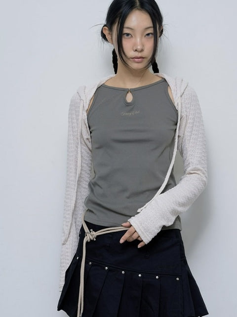 【FANCY CLUB】KNITTED HOOD BOLERO SET UP / 【ファンシークラブ】タンクトップ長袖ニットボレロセットアップ
