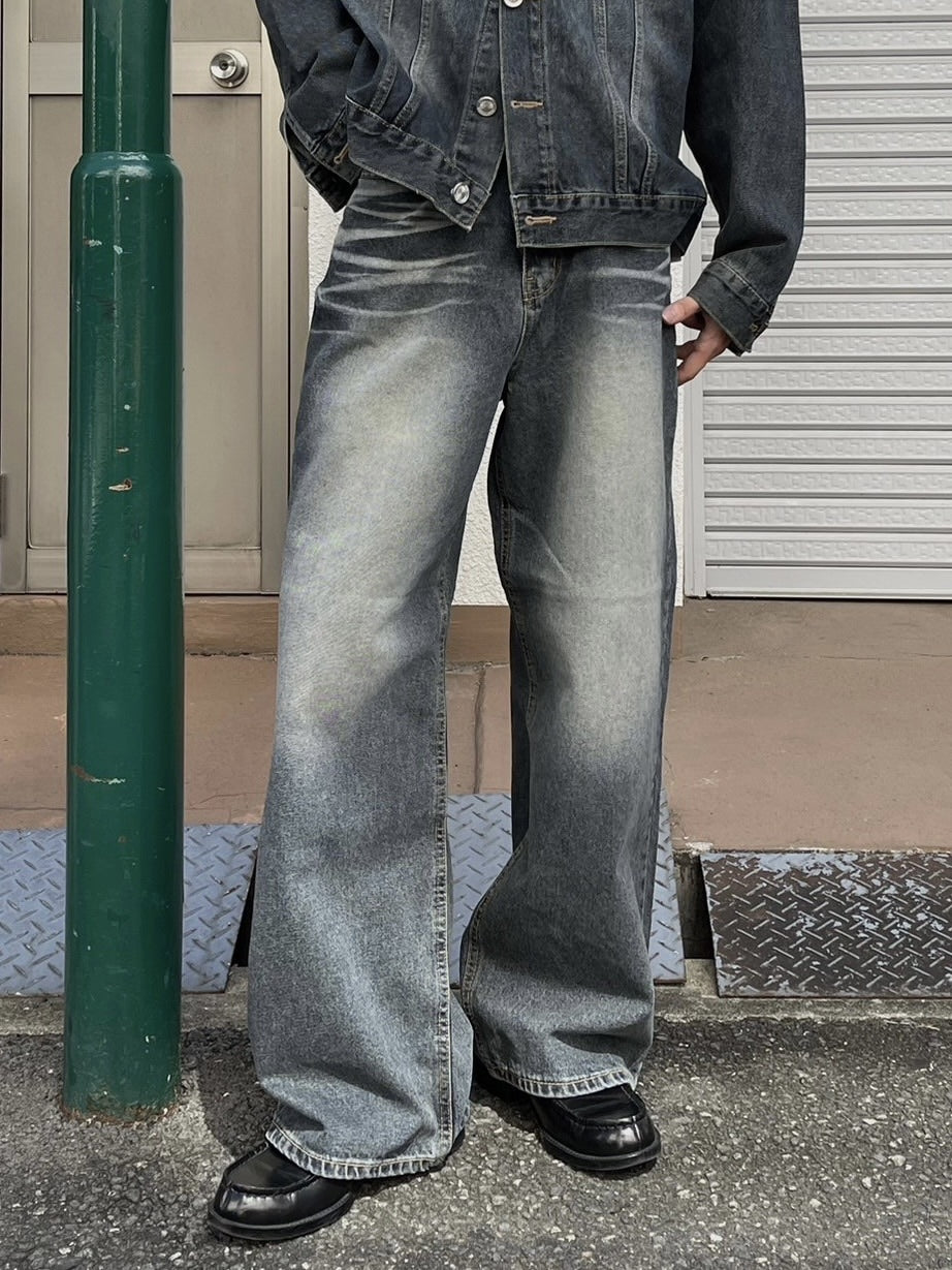 受注制【Chikashitsu +】vintage wash straight denim pants (2color) / 【チカシツプラス】ヴィンテージウォッシュストレートデニムパンツ