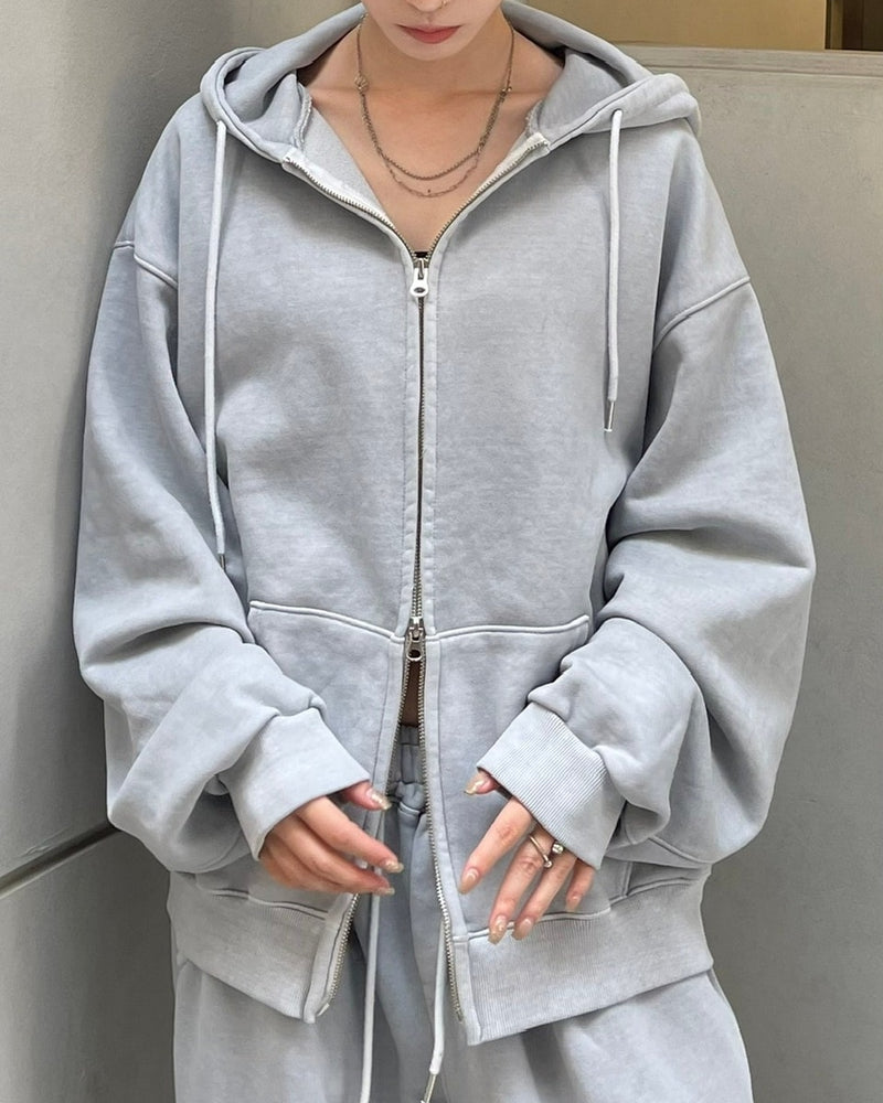 受注制【Chikashitsu +】unisex semi cropped pigment wash hoodie (4color)