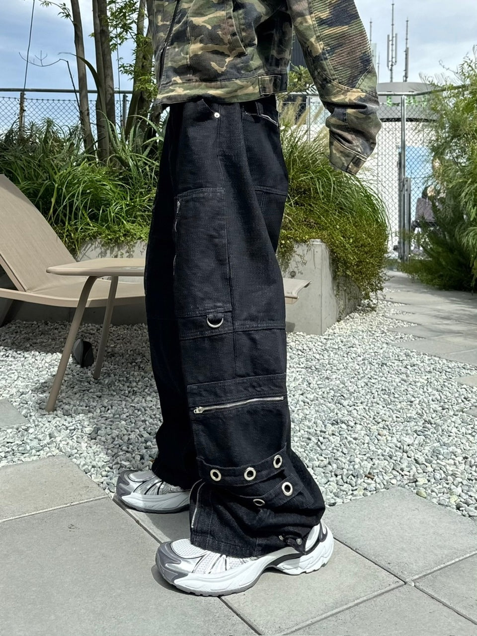 受注制【Chikashitsu +】steel ring denim cargo pants