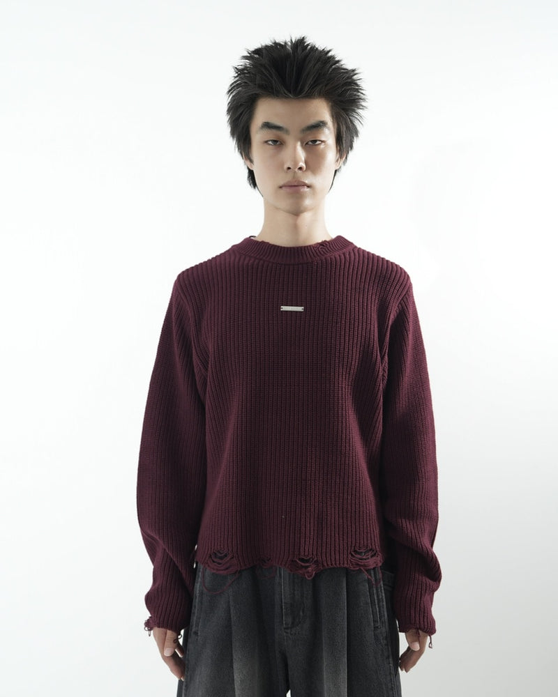 【CS】mock neck damage knit (red)