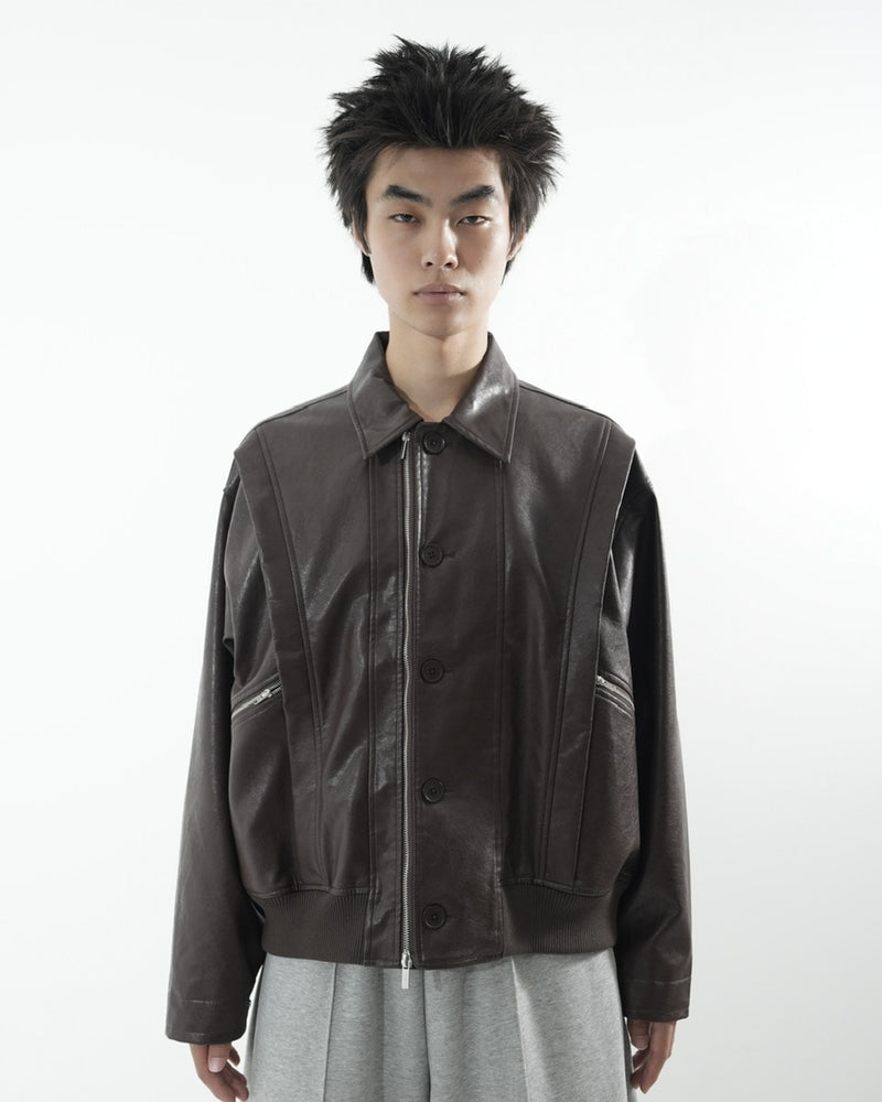 【CS】multi vegan leather blouson (brown)