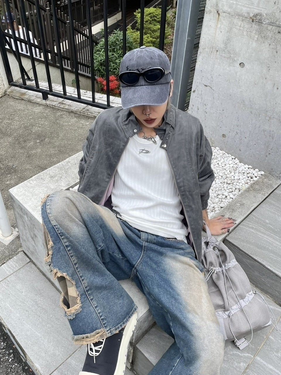 受注制【Never mind the XU】camouflage side damage denim pants (2color) / 【ネバーマインドザエックスユー】カモフラージュサイドダメージワイドデニムパンツ