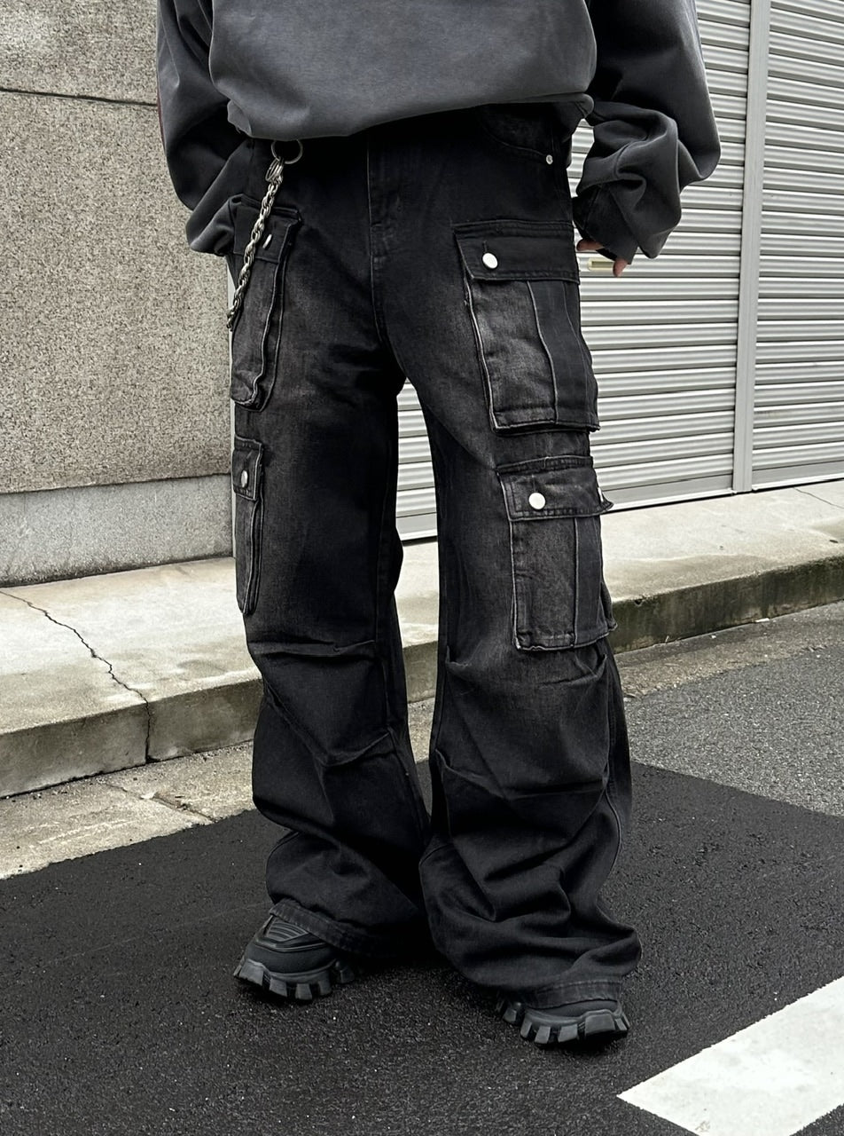 大阪店WEB限定受注制【Chikashitsu +】multi pocket cargo denim pants