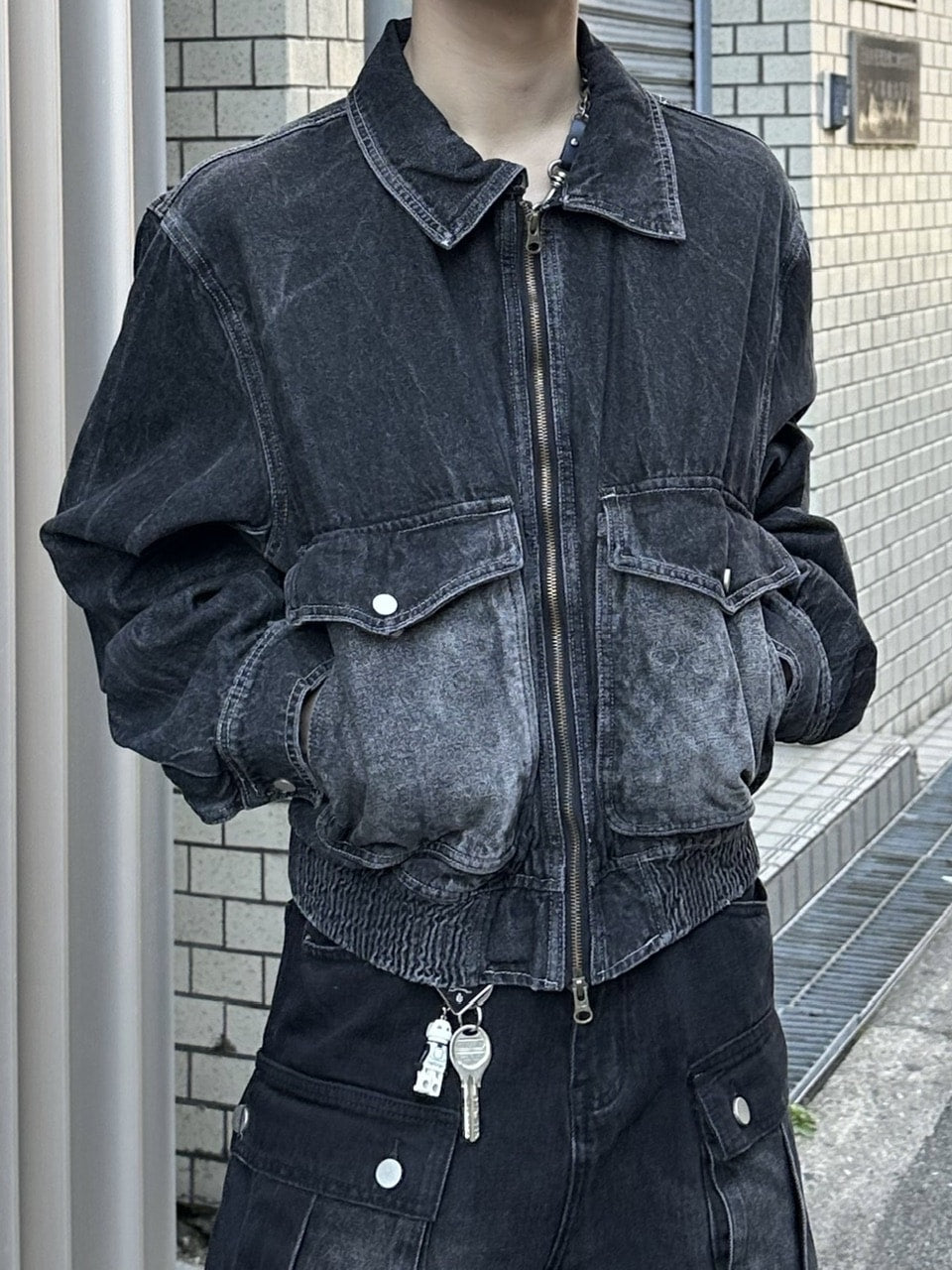大阪店WEB限定受注制【Chikashitsu +】vintage wash cropped denim