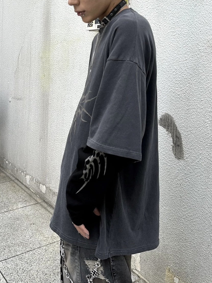 受注制【Never mind the XU】tribal layered long sleeve tee