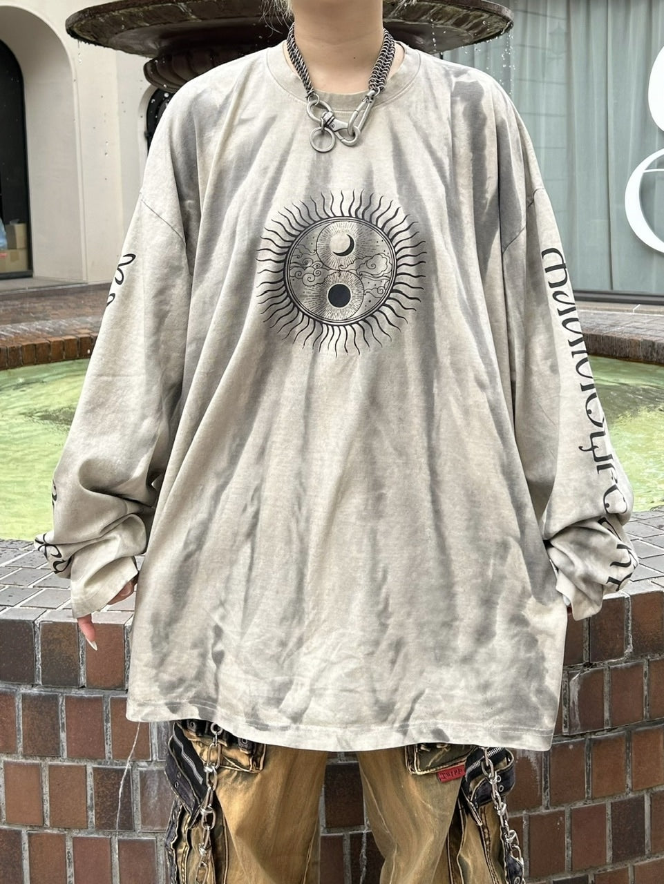 受注制【Never mind the XU】garment washing print long sleeve tee (2color) / 【ネバーマインドザエックスユー】ウォッシングプリント長袖Tシャツ