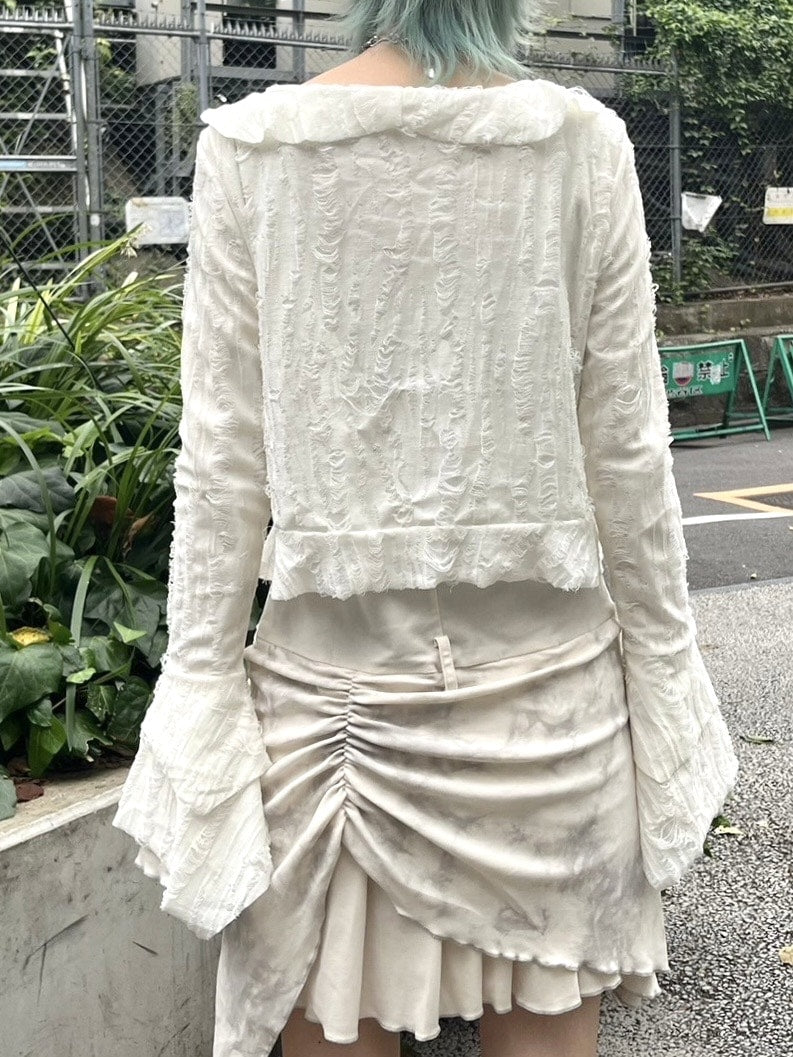 受注制【Never mind the XU】damage frill cardigan (2color)