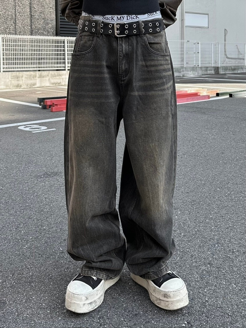 大阪店WEB限定受注制【Chikashitsu +】vintage wash wide denim pants (brown)