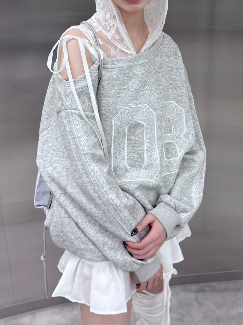 【nmtc +】lace design number sweat onepiece (3color)