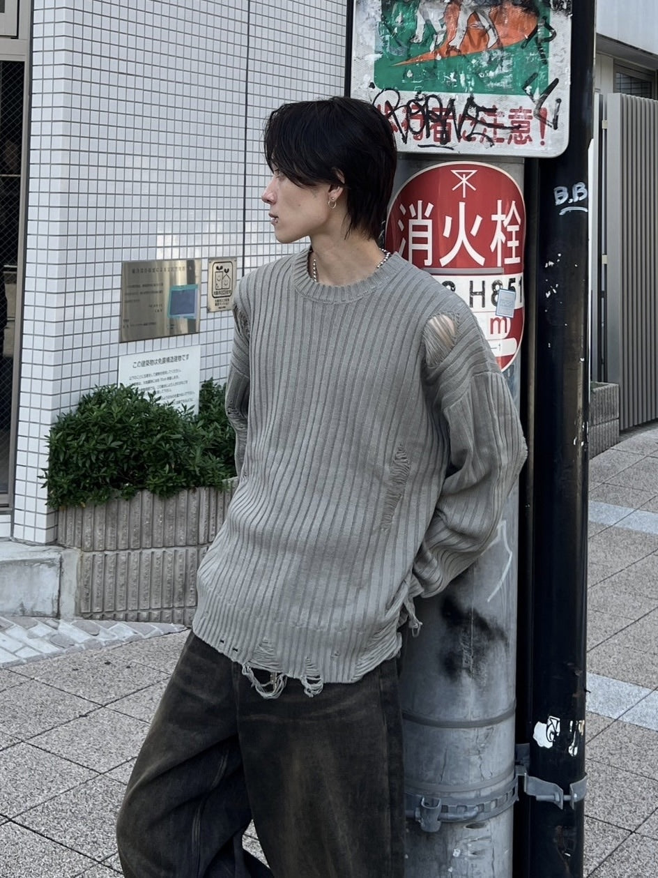 大阪店WEB限定【Chikashitsu +】overfit damage knit (3color)