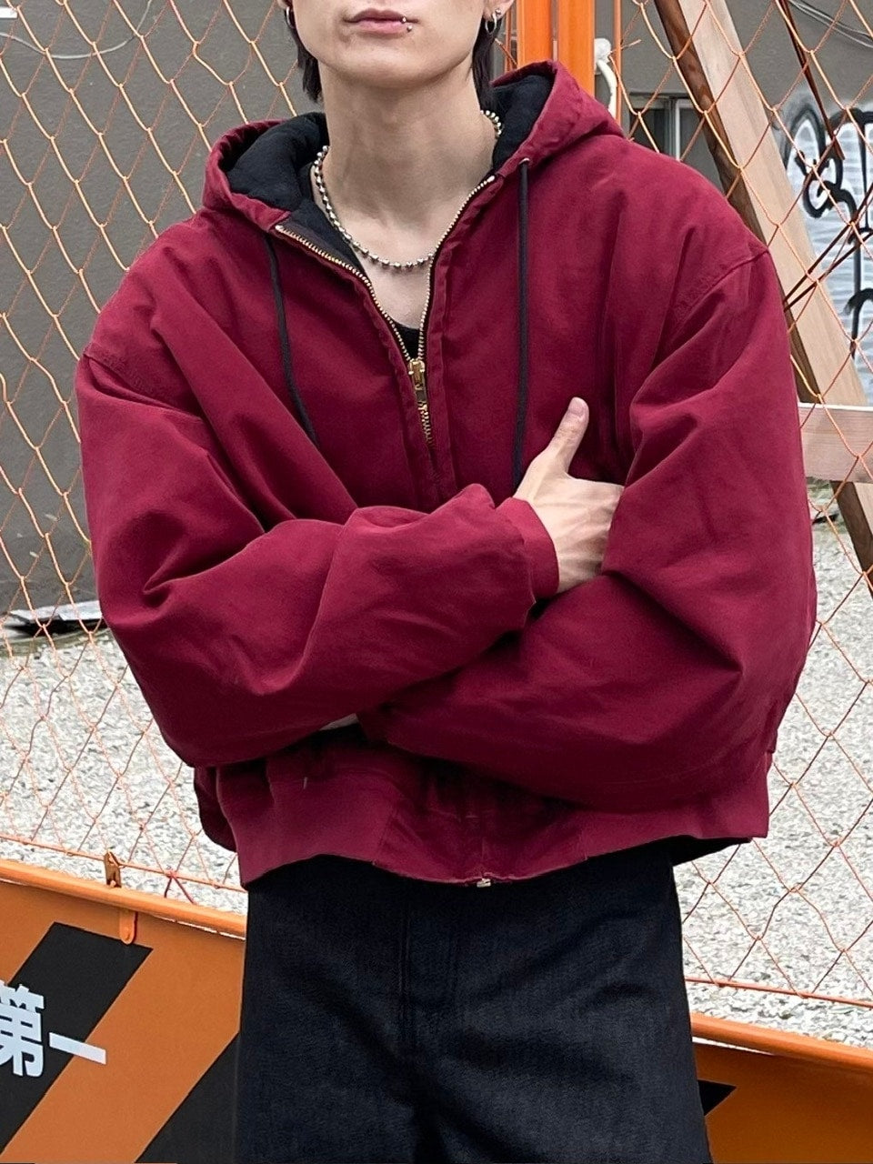 受注制【Chikashitsu +】cropped hooded work blouson (2color) / 【チカシツプラス】クロップドフードジップアップパーカーワーク長袖ブルゾン