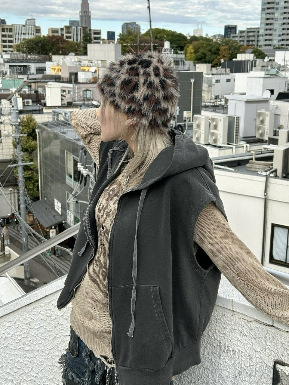 受注制【Never mind the XU】mohair leopard beanie (2color) / 【ネバーマインドザエックスユー】モヘアファーレオパードニット帽子