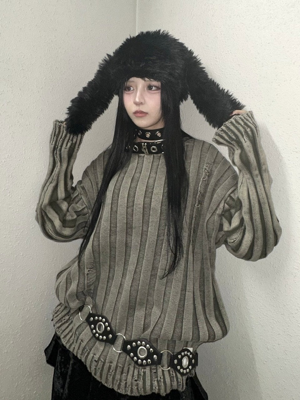 受注制【Never mind the XU】dyeing damage knit (2color) / 【ネバーマインドザエックスユー】ダメージ長袖ニット