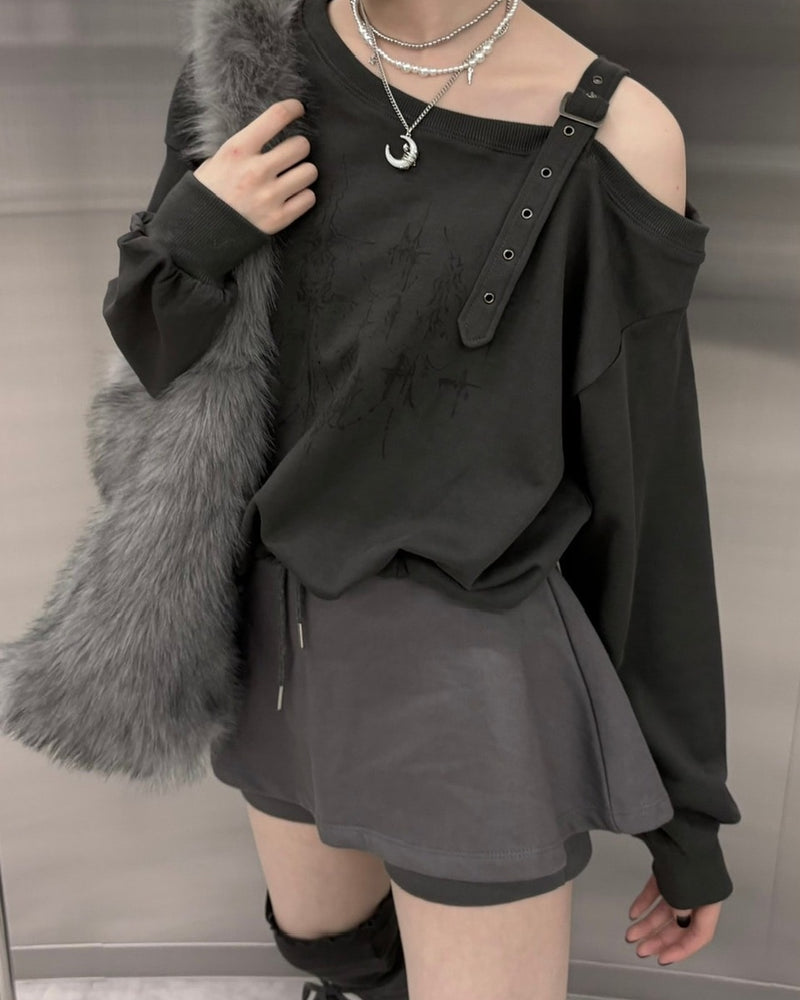 【nmtc +】shoulder belt graphic sweatshirts (3color)
