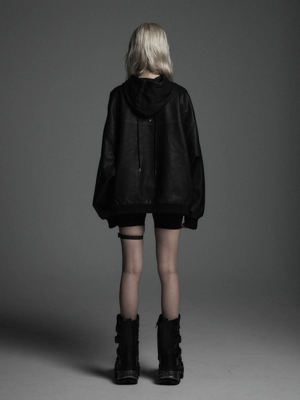 【Rosen Kreuz】VINTAGE LEATHER SHIRRING HOODIE