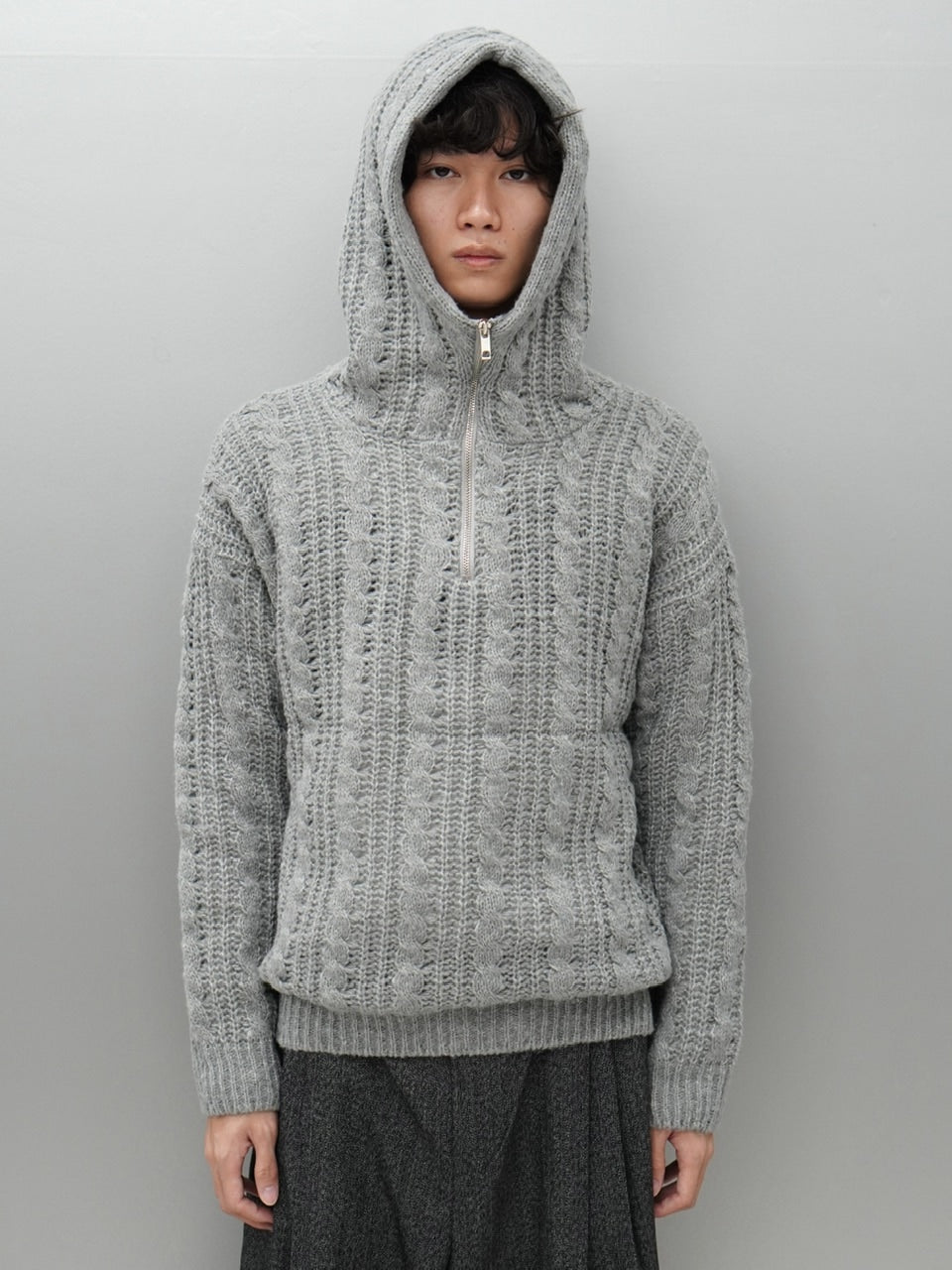 東京店WEB限定受注制【Chikashitsu +】balaclava half zip knit hoodie (3color)