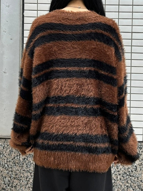 受注制【Chikashitsu +】hairy border knit (3color) / 【チカシツプラス】ヘイリーボーダーニット