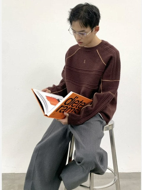 【ARCH by ROARINGWILD】Pattern Contrasting Decorative Thread Wool Sweater