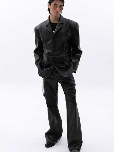 【ESC STUDIO】washing leather 4 buttons blazer