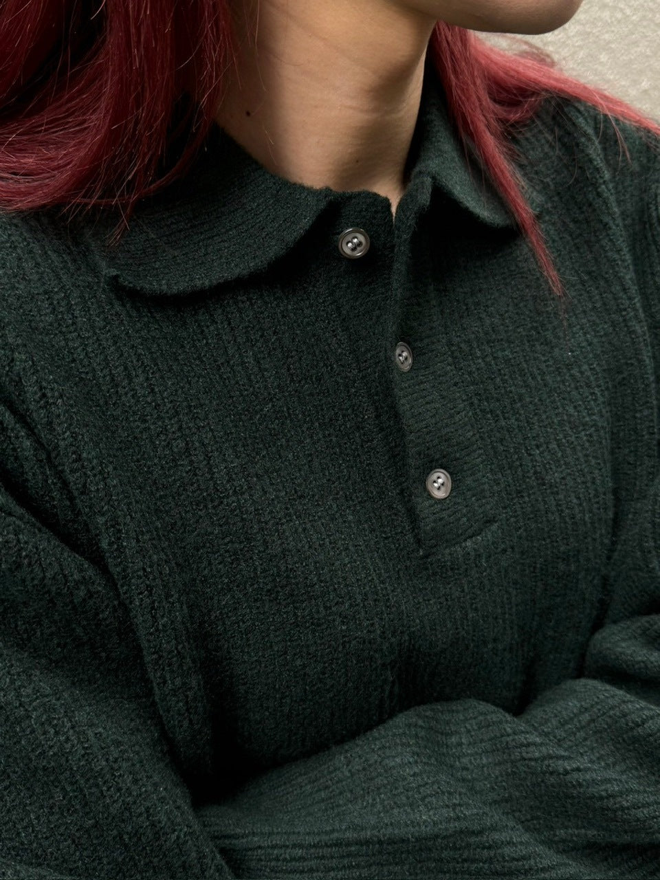 受注制【Chikashitsu +】wool touch lib knit polo (4color) / 【チカシツプラス】ウールタッチリブ長袖ニット