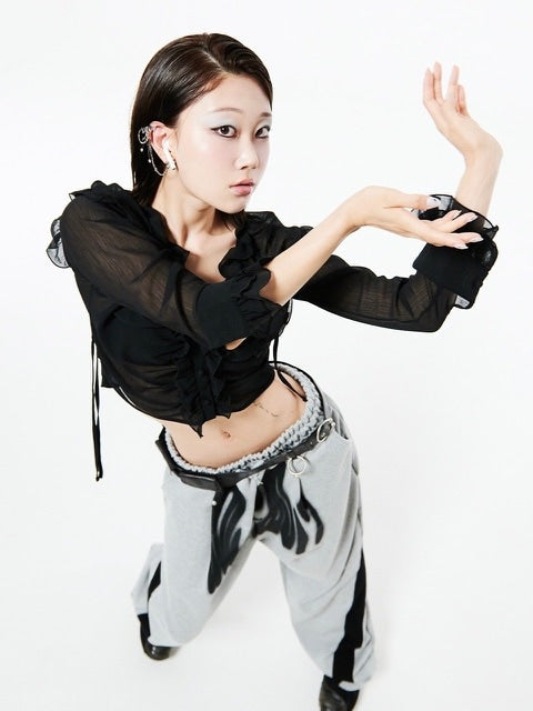 【HOLY NUMBER 7】lace ruffle strap blouse