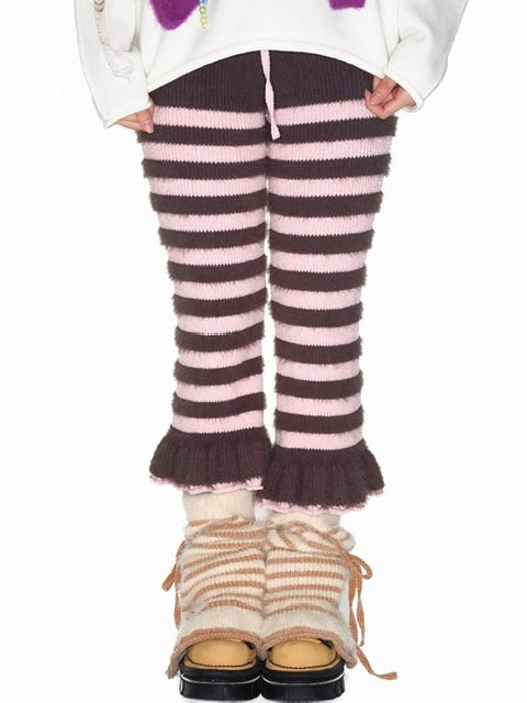 【YOUTHBATH】Fluffy stripe cropped knit pants