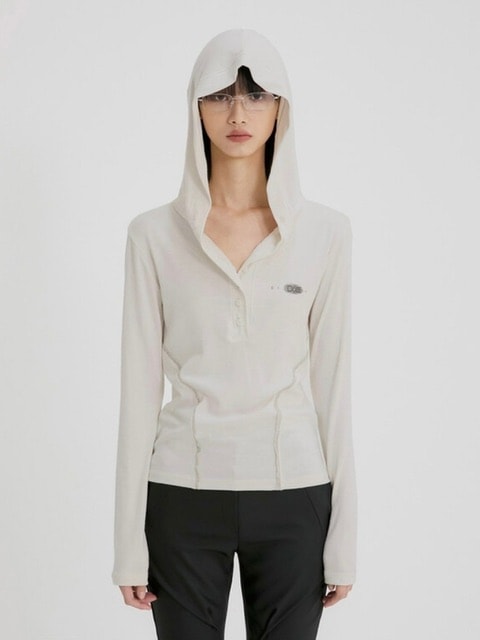 【FLAREUP】Button Up Lace Hoodie / 【フレアアップ】ボタンアップレースフードロングTシャツ