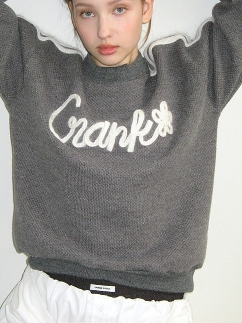 【CRANK】ANGORA LINE FLOWER KNITWNAR / 【クランク】アンゴララインフラワーロゴ長袖ニット