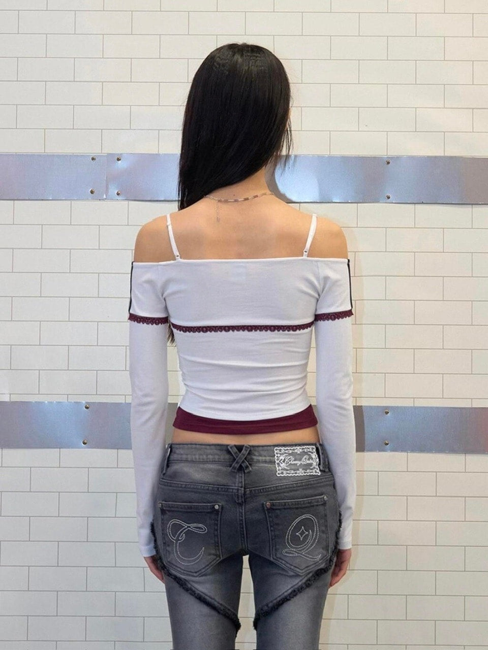 【CHERRYQUIRI】lace layered off shoulder sleeve