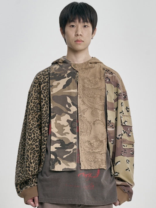 【AJOBYAJO】Camouflage Zip-Up Hooded Jacket