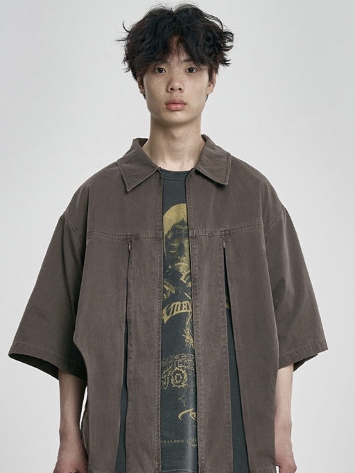 【AJOBYAJO】Paneled Zip-Up Shirt