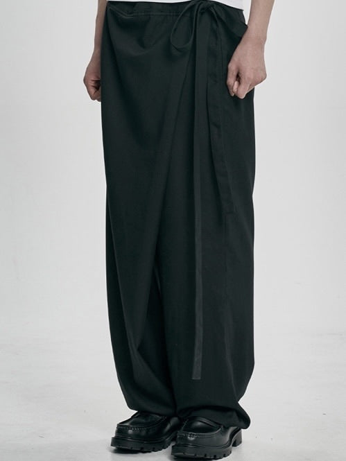 【AJOBYAJO】Wool Blend Asymmetrical Long Skirt Pants