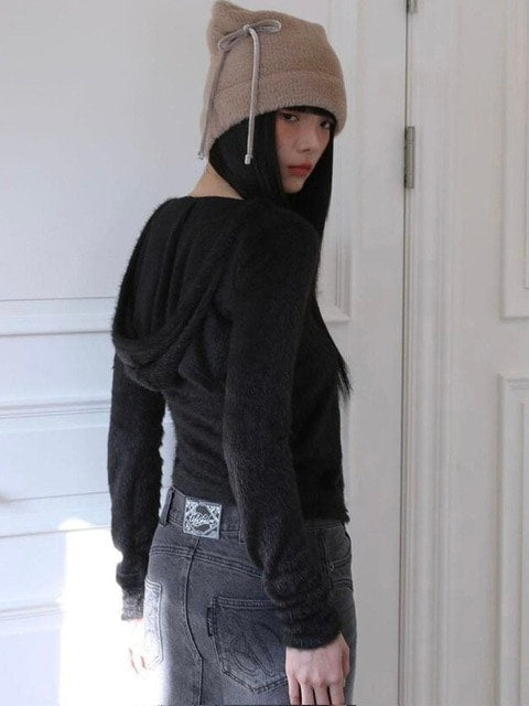 【Uglyshadow】ANGORA HOODIE TANK TOP / 【アグリーシャドウ】アンゴラフードタンクトップ長袖カーディガン