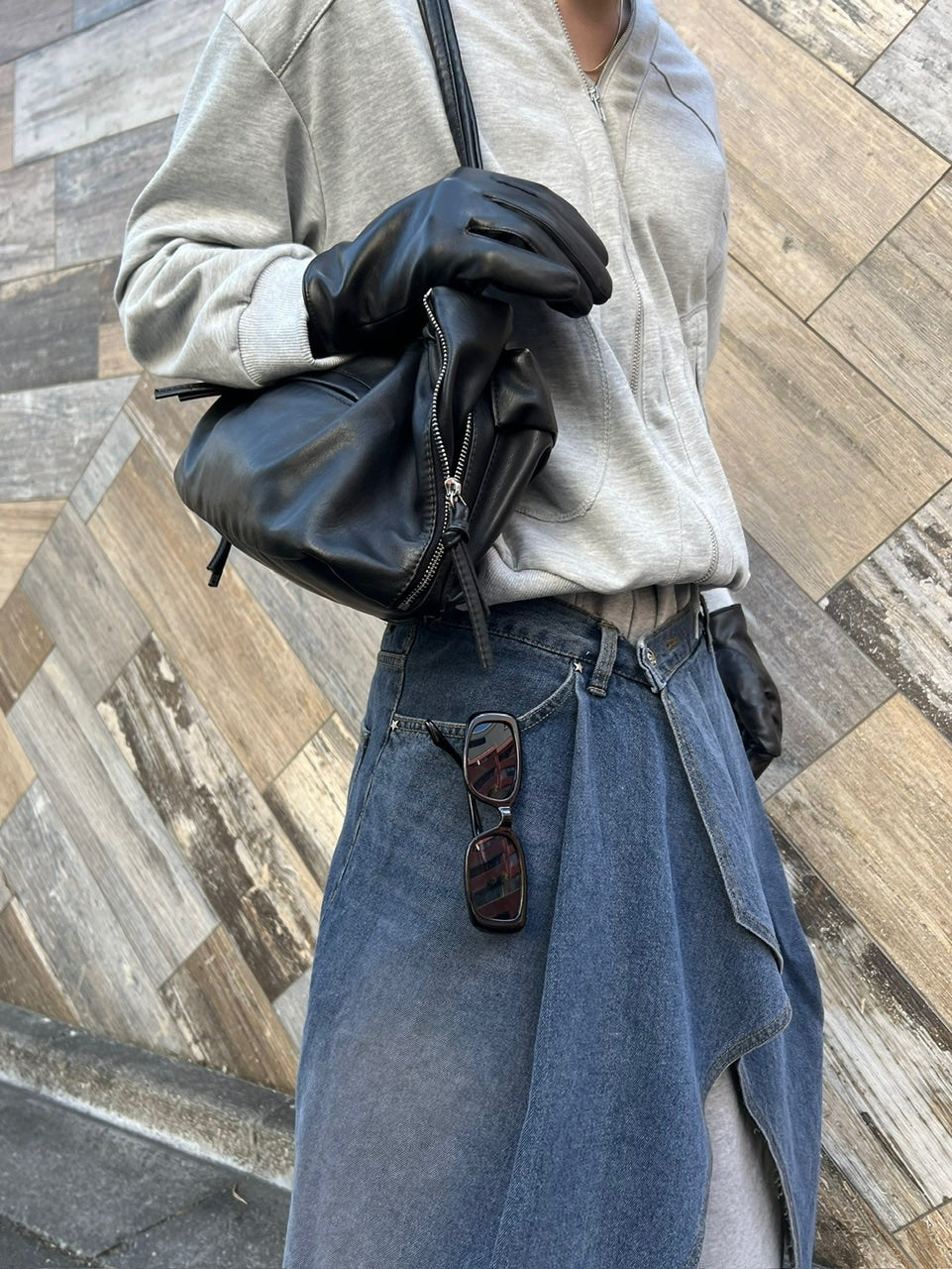 受注制【Chikashitsu +】wrapping design denim skirt (2color)