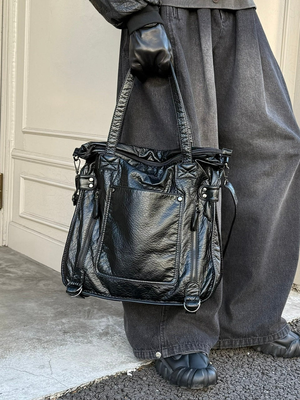 受注制【Chikashitsu +】antique like eco leather tote bag / 【チカシツプラス】アンティーク風エコレザートートバッグ