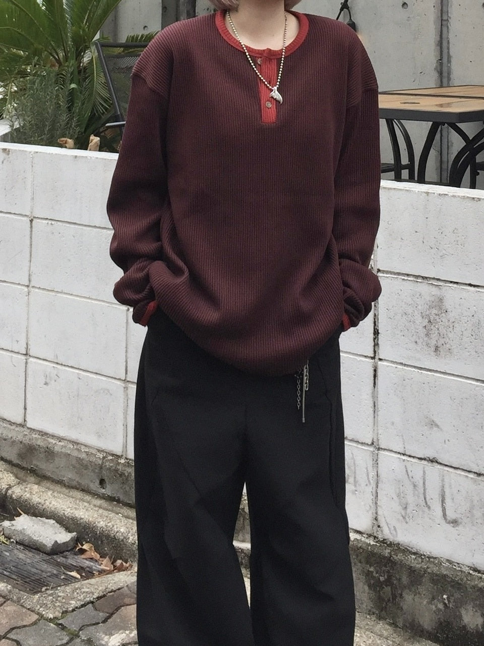 受注制【youll】henry neck waffle long tee (2color)