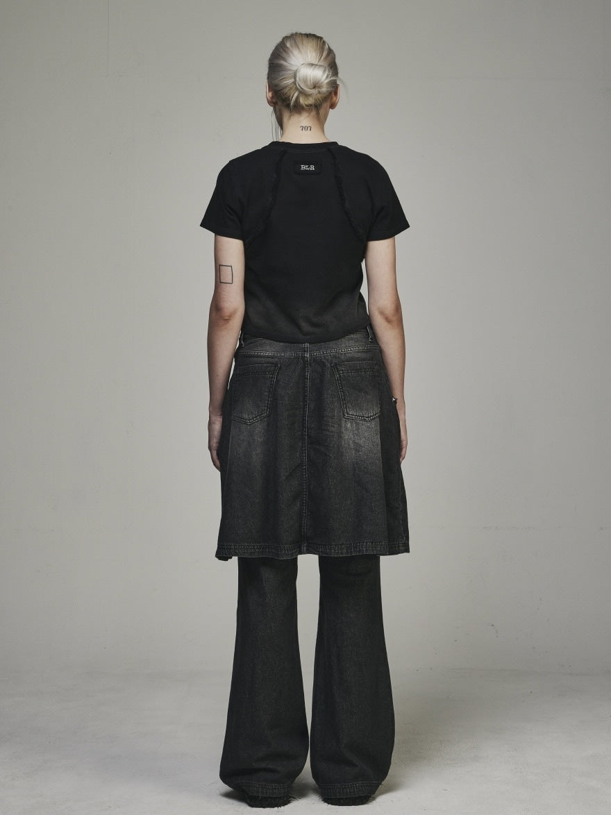 【BLR BLUER】RAW-CUT DENIM SKIRT PANTS