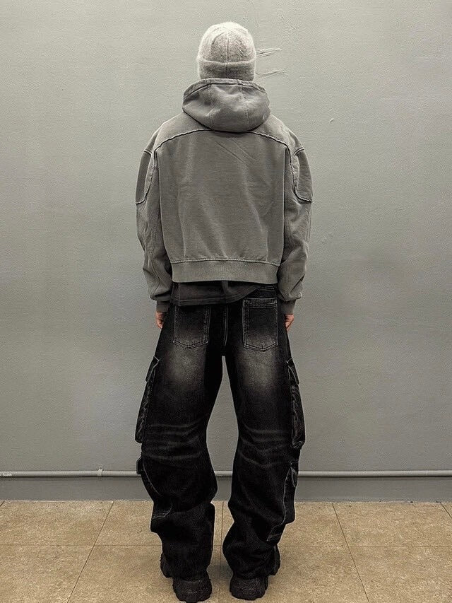 【BLR BLUER】BLEACHED CURVED INCISION SWEAT HOODIE ZIP-UP (Ｍ)