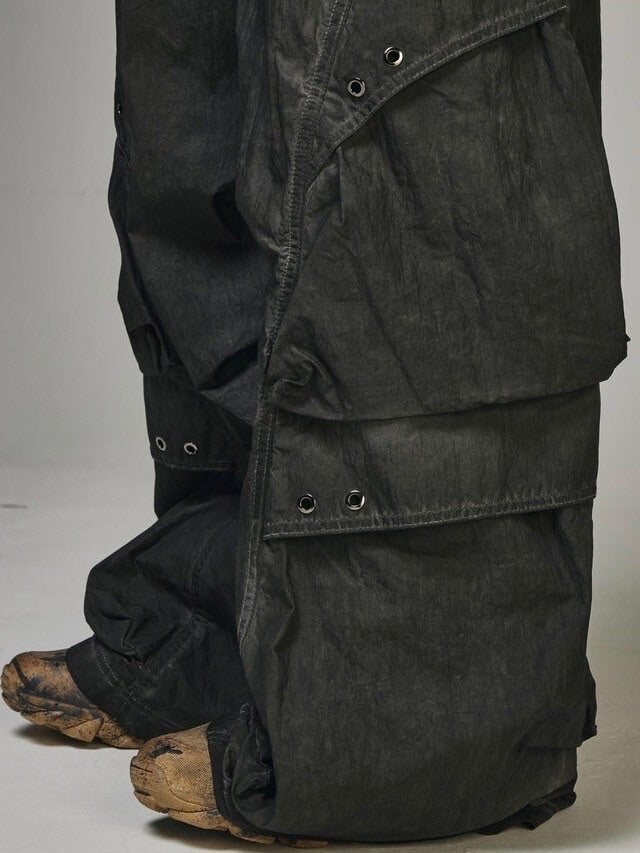 【BLR BLUER】DYED MULTI-POCKET NYLON PARACHUTE PANTS